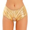 Agoky Women's Shiny Metallic Hollow Out Booty Shorts Low Rise Open Back Boxer Shorts Dance Bottoms Gold Small view 1