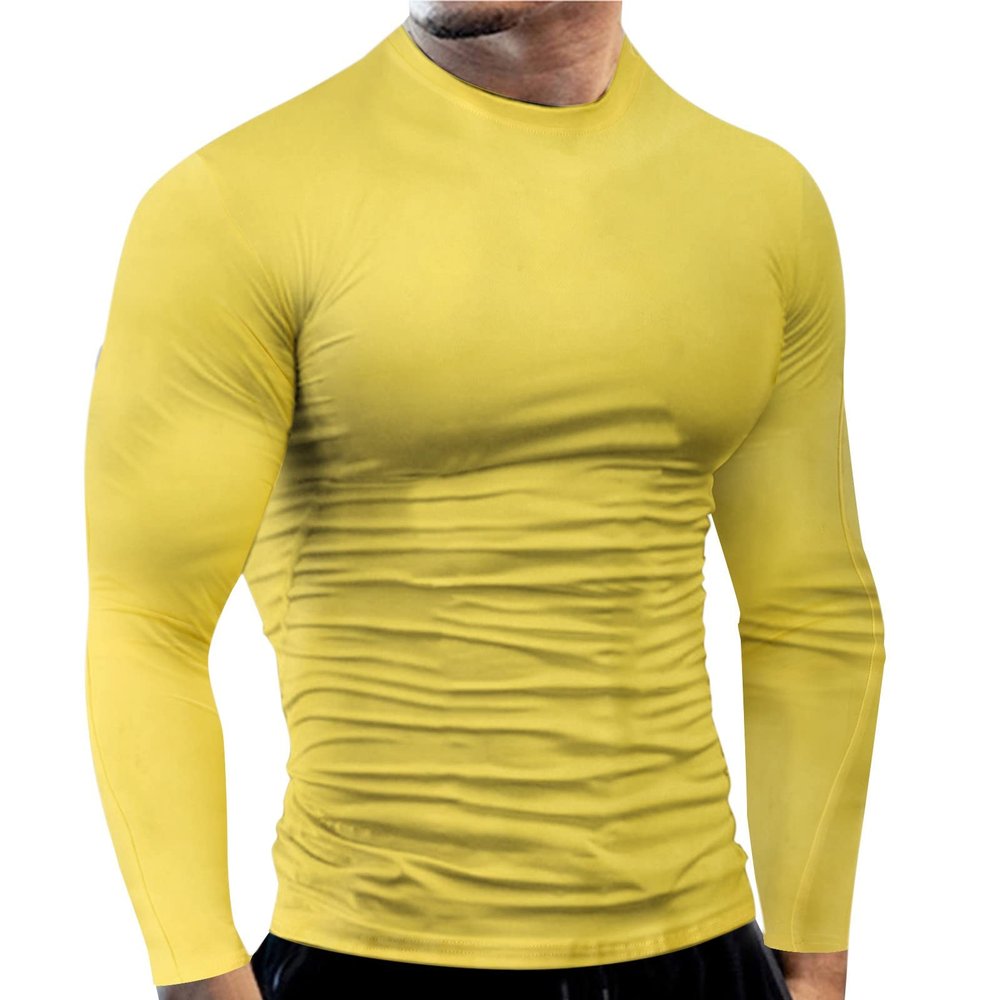Men's Athletic Long Sleeve Compression Shirts Mens Base Layer Athletic Workout Shirt Compression Shirts Sport T Shirts(Yellow#02,M)