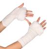 Queenbox Faux Fur Knit Fingerless Gloves, Arm Hand Warmer Sleeve Half Finger Mittens, White 01 view 1