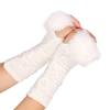 Queenbox Faux Fur Knit Fingerless Gloves, Arm Hand Warmer Sleeve Half Finger Mittens, White 01 view 3