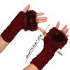 Queenbox Faux Fur Knit Fingerless Gloves, Arm Hand Warmer Sleeve Half Finger Mittens, White 01 view 4