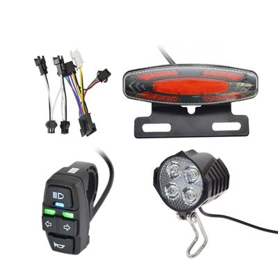 TEQIN Ebike Headlight and Tail Light Sets, 24V to 48V Front Rear Warning Lights Kit, LED Night Spotlight Cycling Modification Parts 24-48V