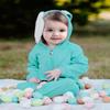 AGQT Baby Boys 1st Easter Outfit Halloween Bunny Costume Onesie Animal Jumpsuit Rabbit Ear Bodysuits One Piece Romper Hoodie Light Blue Size 6-12 Months view 2