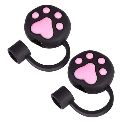 INOOMP 2pcs Cute Silicone Straw Tips Cover Creative Black Drinking Straw Plugs Adorable and Safe Silicone Protectors for Tumblers Great for Parties and Gatherings