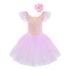 Agoky Girls Sequins Ballet Dance Dress Swan Lake Performance Tutu Leotard Dress with Fingerless Gloves Hair Clip Costume Pink A 9-10 Years view 1