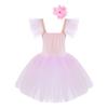 Agoky Girls Sequins Ballet Dance Dress Swan Lake Performance Tutu Leotard Dress with Fingerless Gloves Hair Clip Costume Pink A 9-10 Years view 2