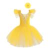 Agoky Girls Sequins Ballet Dance Dress Swan Lake Performance Tutu Leotard Dress with Fingerless Gloves Hair Clip Costume Yellow A 3-4 Years view 1