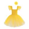 Agoky Girls Sequins Ballet Dance Dress Swan Lake Performance Tutu Leotard Dress with Fingerless Gloves Hair Clip Costume Yellow A 3-4 Years view 2