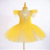 Agoky Girls Sequins Ballet Dance Dress Swan Lake Performance Tutu Leotard Dress with Fingerless Gloves Hair Clip Costume Yellow A 3-4 Years view 3