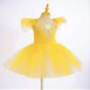 Agoky Girls Sequins Ballet Dance Dress Swan Lake Performance Tutu Leotard Dress with Fingerless Gloves Hair Clip Costume Yellow A 3-4 Years view 4