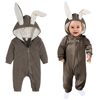 AGQT Baby Boys Bunny Costume 1st Easter Outfit Halloween Animal Costume One Piece Romper Rabbit Ear Bodysuits Hoodie Brown Size 18-24 Months