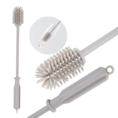 Obsoorth Silicone Bottle Cleaning Brush BPA Free Good Grip Short Handle Grey Small Diameter Neck Container Portable Cleaner for Drinking Glasses, Baby Nipple