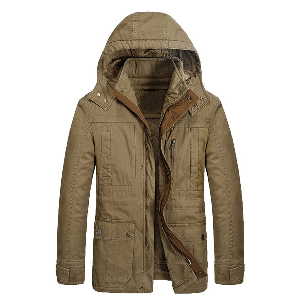 DGHM-JLMY Men Padded Cotton-Padded Jacket Casual Coat Hooded Warm Coat Heavyweight Winter Parka Jacket Thickened Winter Coat (Brown,Large)