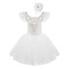 Agoky Girls Sequins Ballet Dance Dress Swan Lake Performance Tutu Leotard Dress with Fingerless Gloves Hair Clip Costume White A 7-8 Years view 1