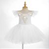 Agoky Girls Sequins Ballet Dance Dress Swan Lake Performance Tutu Leotard Dress with Fingerless Gloves Hair Clip Costume White A 7-8 Years view 3