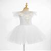 Agoky Girls Sequins Ballet Dance Dress Swan Lake Performance Tutu Leotard Dress with Fingerless Gloves Hair Clip Costume White A 7-8 Years view 4