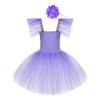 Agoky Girls Sequins Ballet Dance Dress Swan Lake Performance Tutu Leotard Dress with Fingerless Gloves Hair Clip Costume Purple A 5-6 Years view 2