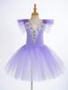 Agoky Girls Sequins Ballet Dance Dress Swan Lake Performance Tutu Leotard Dress with Fingerless Gloves Hair Clip Costume Purple A 5-6 Years view 3