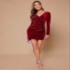 AOSAN Women's Dress Dresses for Women Wrap Front Ruched Detail Velvet Dress Women's Dresses (Color : Burgundy, Size : X-Small) view 4