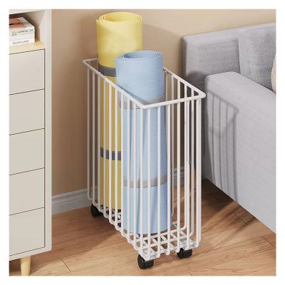 LZMZMQ Black White Metal Yoga Mat Organizer Basket, Portable Sports Equipment Storage Cart for Home/Fitness Room/Gym, with Lockable Wheels, Easy to Clean (Color : White)
