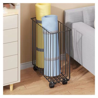 LZMZMQ Black White Metal Yoga Mat Organizer Basket, Portable Sports Equipment Storage Cart for Home/Fitness Room/Gym, with Lockable Wheels, Easy to Clean (Color : Black)