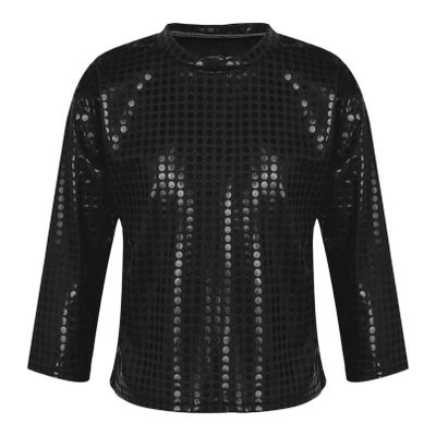 Agoky Kids Boys Girls Long Sleeve Shiny Sequin Dance Crop Top Diamond Children Gymnastic Performance Tee Shirts Black 2-3 Years