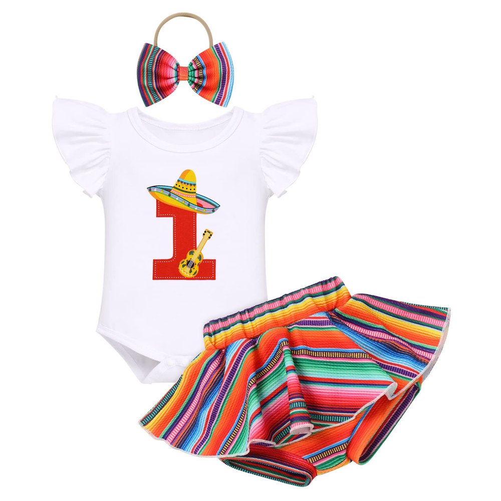 IMEKIS Cinco de Mayo 1st Birthday Outfits Girls Baby Cake Smash Mexican Fiesta Party Sombrero Hat May 5 Romper Bummies Shorts Toddler First Taco Bout One Photoshoot Colorful 12-18 Months