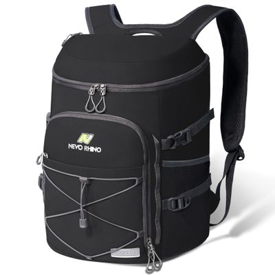 N NEVO RHINO Backpack Cooler, 54 Cans Insulated, Waterproof, Leakproof, Lightweight, Large Capacity, Multiple Pockets, Black
