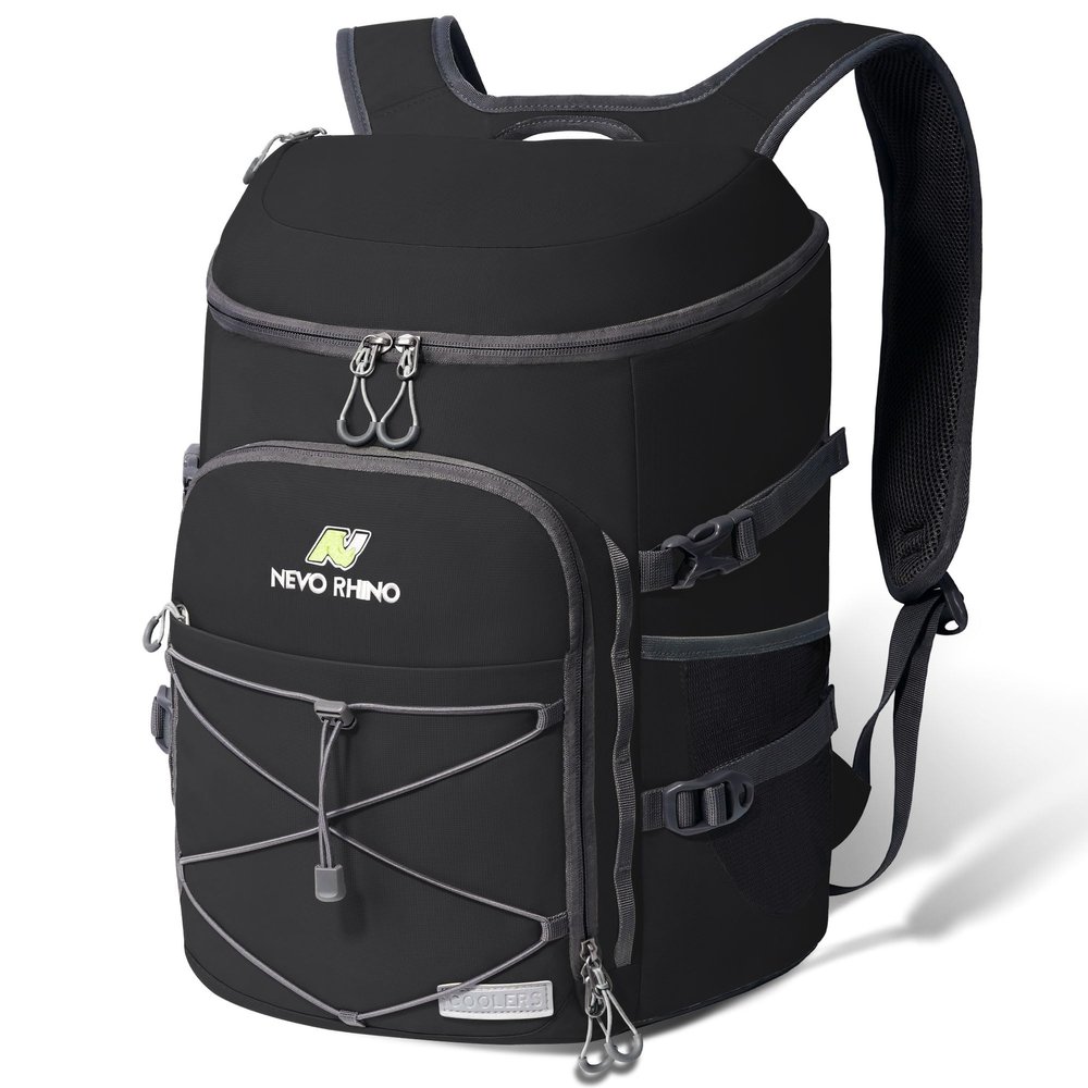 N NEVO RHINO Backpack Cooler, 54 Cans Insulated, Waterproof, Leakproof, Lightweight, Large Capacity, Multiple Pockets, Black