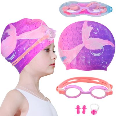 AuSletie Kids Swim Caps for Girls, Toddler Silicone Swimming Cap for Kids, Durable Comfortable Swimming Caps for Girls