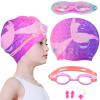 AuSletie Kids Swim Caps for Girls, Toddler Silicone Swimming Cap for Kids, Durable Comfortable Swimming Caps for Girls view 1