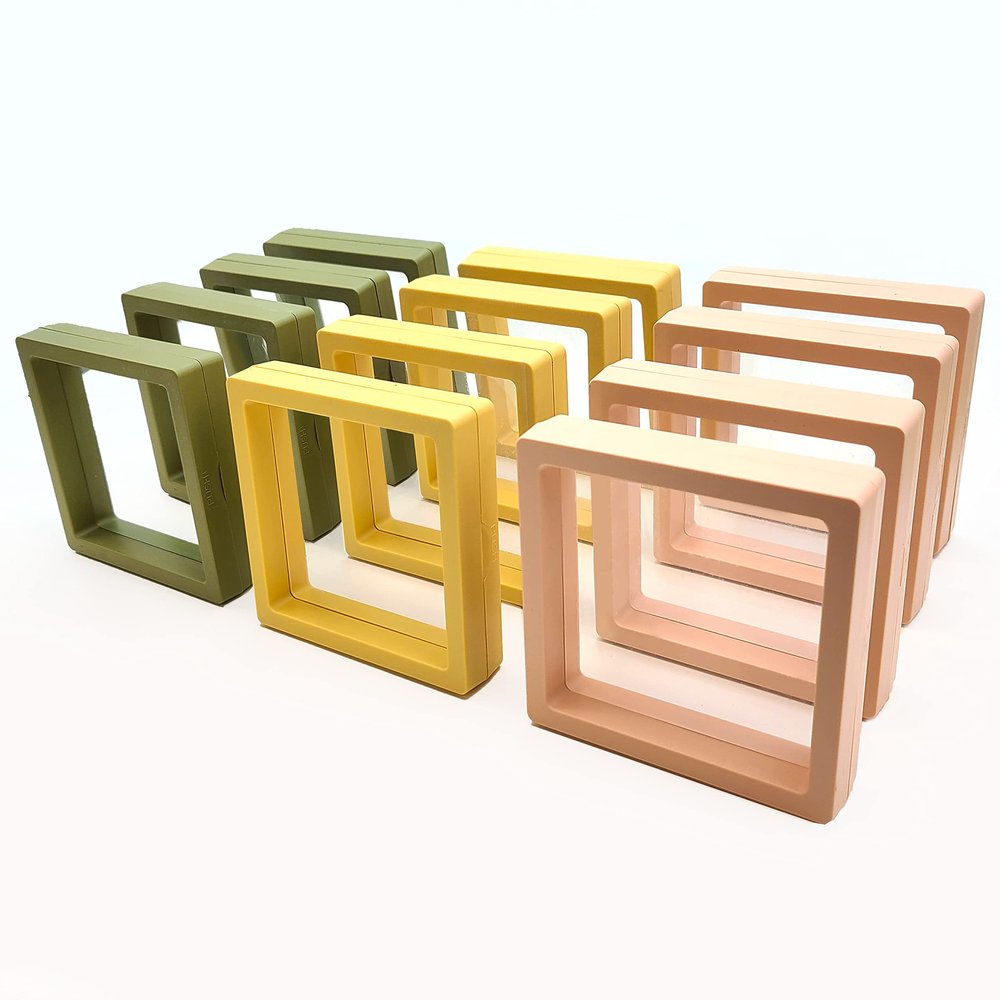 12PCS 3D Floating Frame Display Stand, Jewelry Box, Gift Box, Ornament Organizer, Small Travel Jewelry Box, PE Film Anti-Oxidation, Suspended Display Box Stackable (3.54*3.54Type 2)