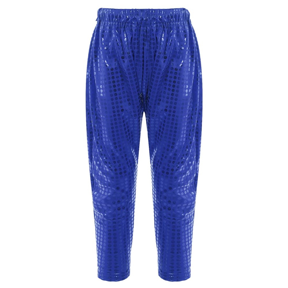 Agoky Kids Girls Boys Shiny Metallic Dance Harem Pants Athletic Jazz Hip Hop Latin Dance Leggings Radish Pants Royal Blue 9-10 Years