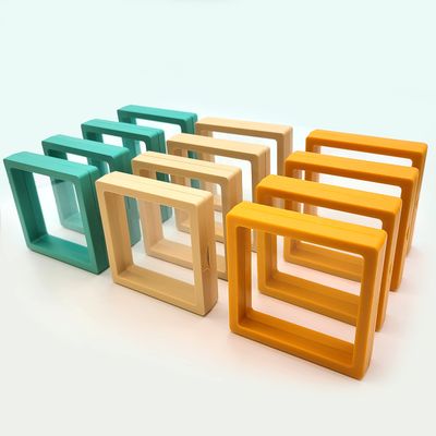 12PCS 3D Floating Frame Display Stand, Jewelry Box, Gift Box, Ornament Organizer, Small Travel Jewelry Box, PE Film Anti-Oxidation, Suspended Display Box Stackable (3.54*3.54Type 4)