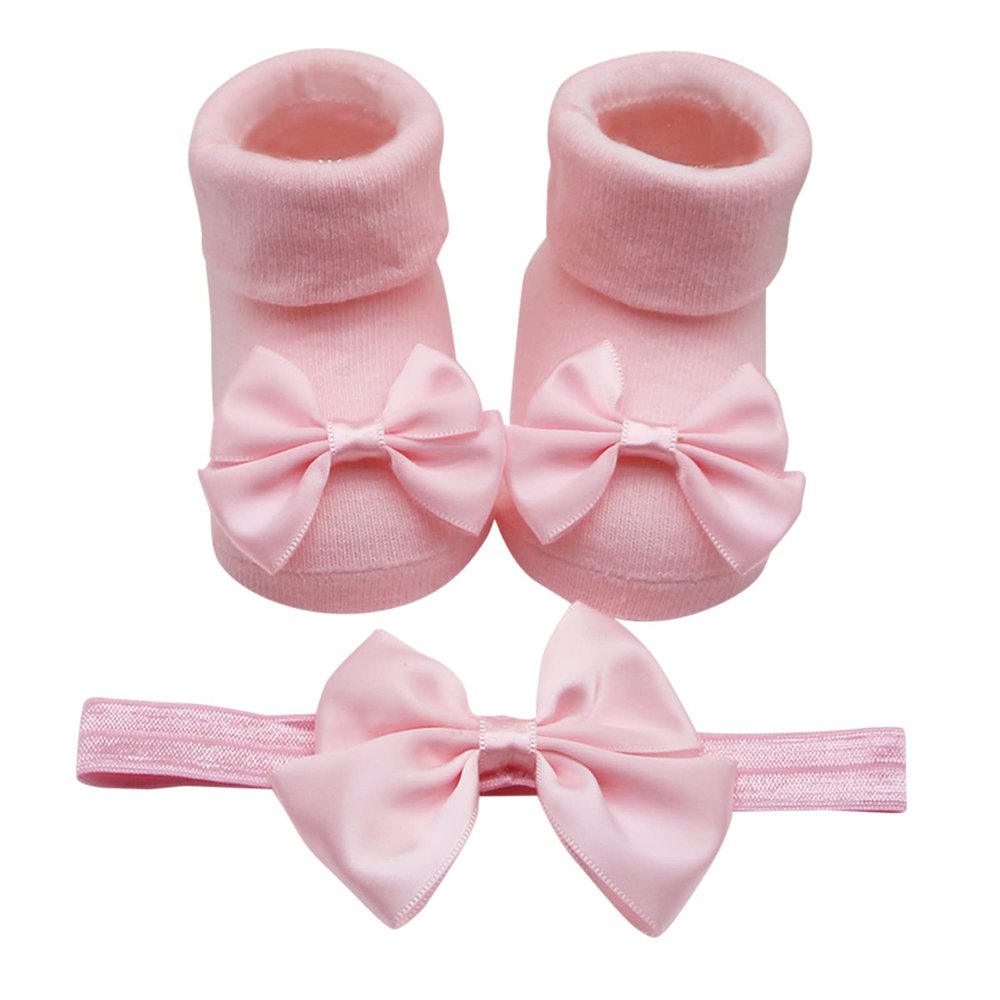 Children Kids Socks Soft Bottom Toddler Shoes Socks Bowkot Princess Socks Floor Socks 1PC Socks + Toddler Slipper Socks (Pink, 0 Months)