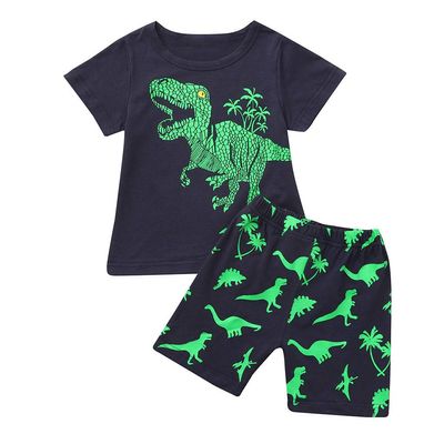 Ikevan Jacket Set Toddler Baby Kids Boys Dinosaur Summer Pajamas Sleepwear Tops Pants Outfits Set (Navy, 4 Years)