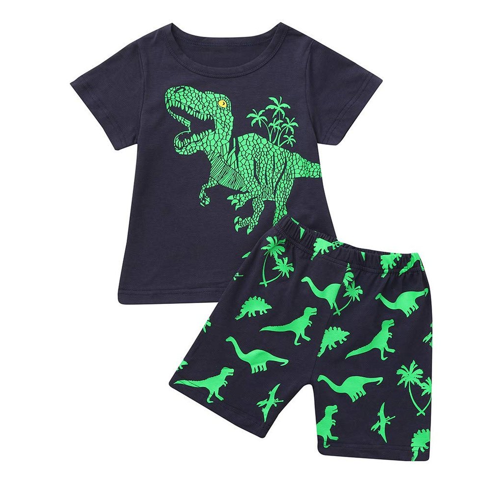 Ikevan Jacket Set Toddler Baby Kids Boys Dinosaur Summer Pajamas Sleepwear Tops Pants Outfits Set (Navy, 4 Years)
