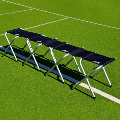 FORZA Portable Aluminum Team Benches - 4 Seat, 6 Seat & 8 Seat Benches Available | Folding Chairs for Substitutes | Subs Bench for Soccer | Carry Bag Included (8-Seater, with Shelter)