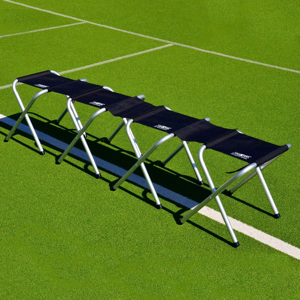 FORZA Portable Aluminum Team Benches - 4 Seat, 6 Seat & 8 Seat Benches Available | Folding Chairs for Substitutes | Subs Bench for Soccer | Carry Bag Included (8-Seater, with Shelter)