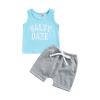 2Pcs Baby Boys Summer Clothing Sets Letter Print Sleeveless Tank Tops T-Shirt+ Solid Shorts Outfits Toddler Boy (Blue, 6-12 Months) view 1