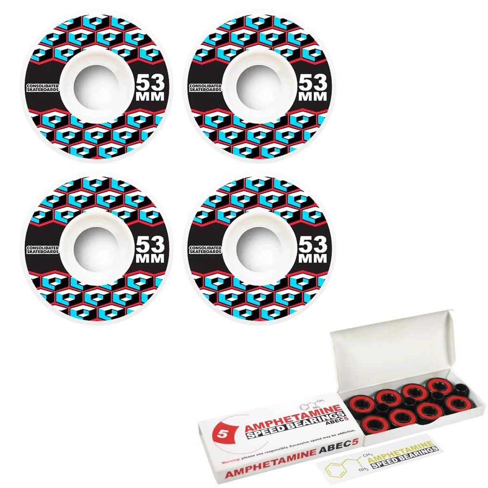 Consolidated Skateboard Wheels Cracked Cube 53mm 99A with ABEC 5 Bearings