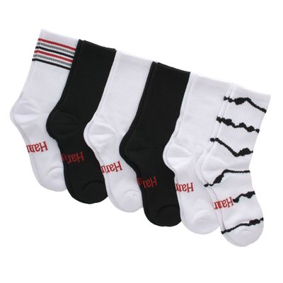 Hanes Womens Socks, Ultimate Crew, Ankle And No Show Original, Varsity Stripe/Black Assorted, 6-12 US