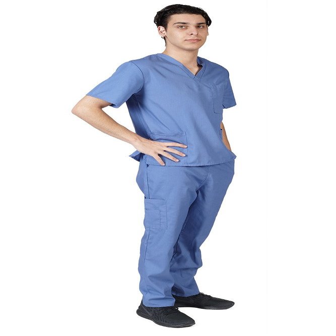 ACTIVE UNIFORMS Men Scrub Set Medical Scrub Top and Pants(Ceil Blue, 5X-Large)