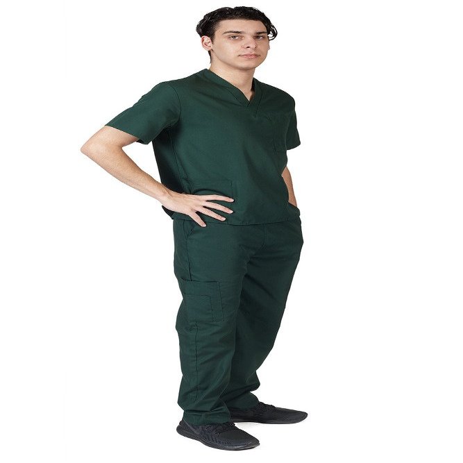 ACTIVE UNIFORMS Men Scrub Set Medical Scrub Top and Pants(Hunter Green, 5X-Large)