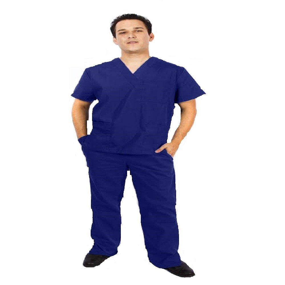 ACTIVE UNIFORMS Men Scrub Set Medical Scrub Top and Pants(True Navy Blue, Small)