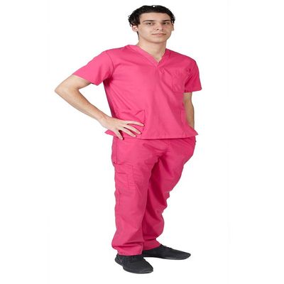 ACTIVE UNIFORMS Men Scrub Set Medical Scrub Top and Pants(Hot Pink, 3X-Large)