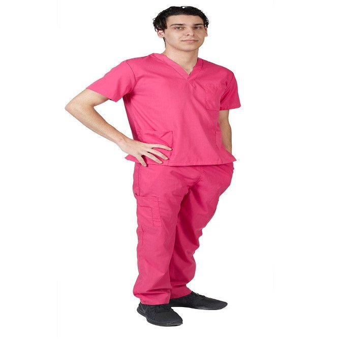 ACTIVE UNIFORMS Men Scrub Set Medical Scrub Top and Pants(Hot Pink, 3X-Large)