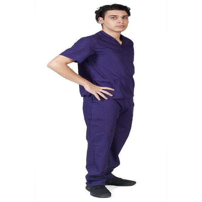 ACTIVE UNIFORMS Men Scrub Set Medical Scrub Top and Pants(Purple, XX-Small)