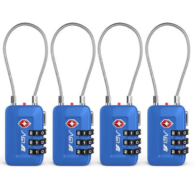 TSA Accpeted Luggage Travel Lock, Set-Your-Own Combination Lock for School Gym Locker, Luggage Suitcase Baggage Locks, Filing Cabinets, Toolbox, Case (Blue, 4 Pack)
