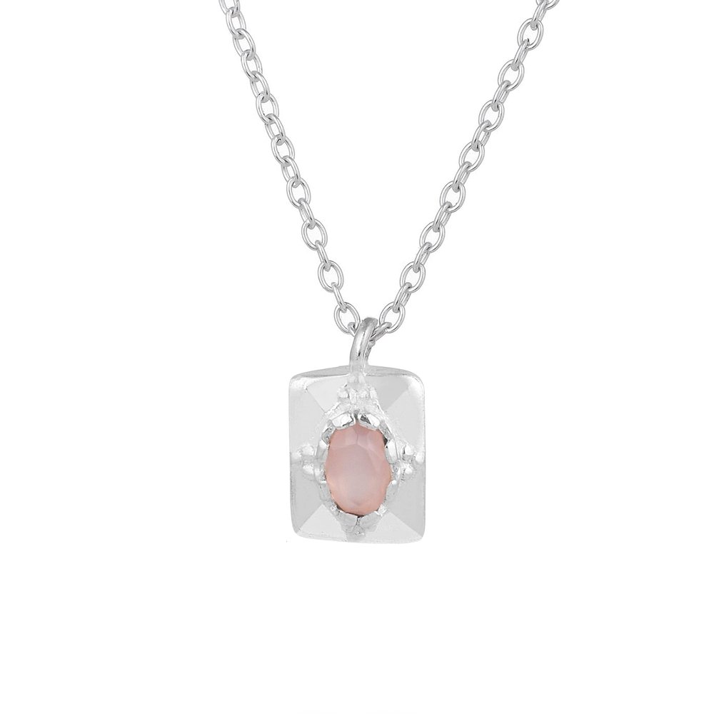 925 Sterling Silver Rose Quartz Pendant Necklace, 18" Handmade Jewelry for Gift Women